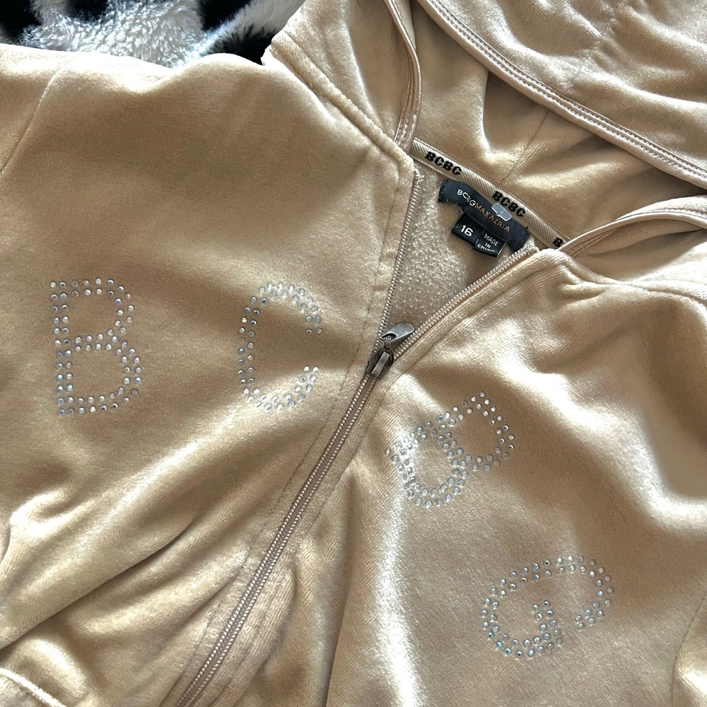 BCBG Beige Hoodie with Rhinestone Detail